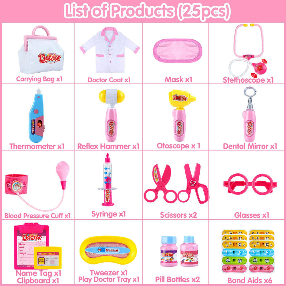 Kids Doctor Kit 20 Pieces Pretend-n-Play Medical Toys Set with Roleplay Doctor Costume for Halloween for Boys Girls Kids Ages 3+