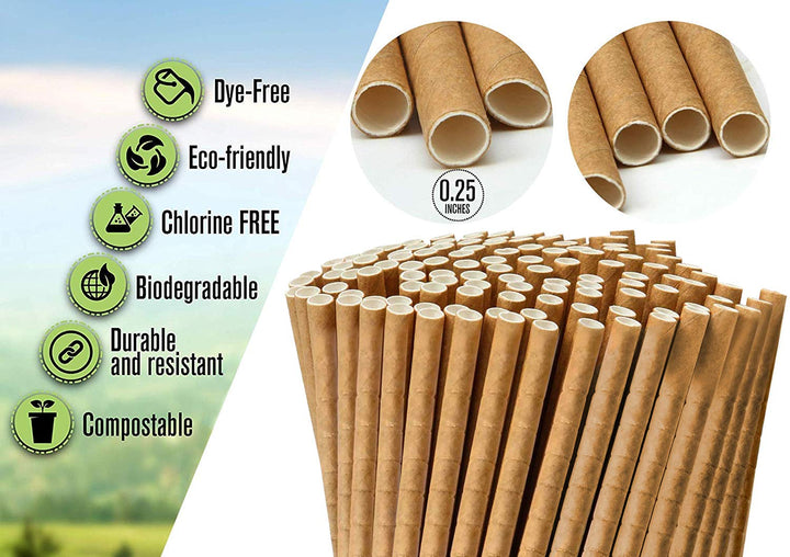 250pc Bendable Brown Paper Eco Friendly Biodegradable Straws Compostable And Disposable For Drinking Or Crafts