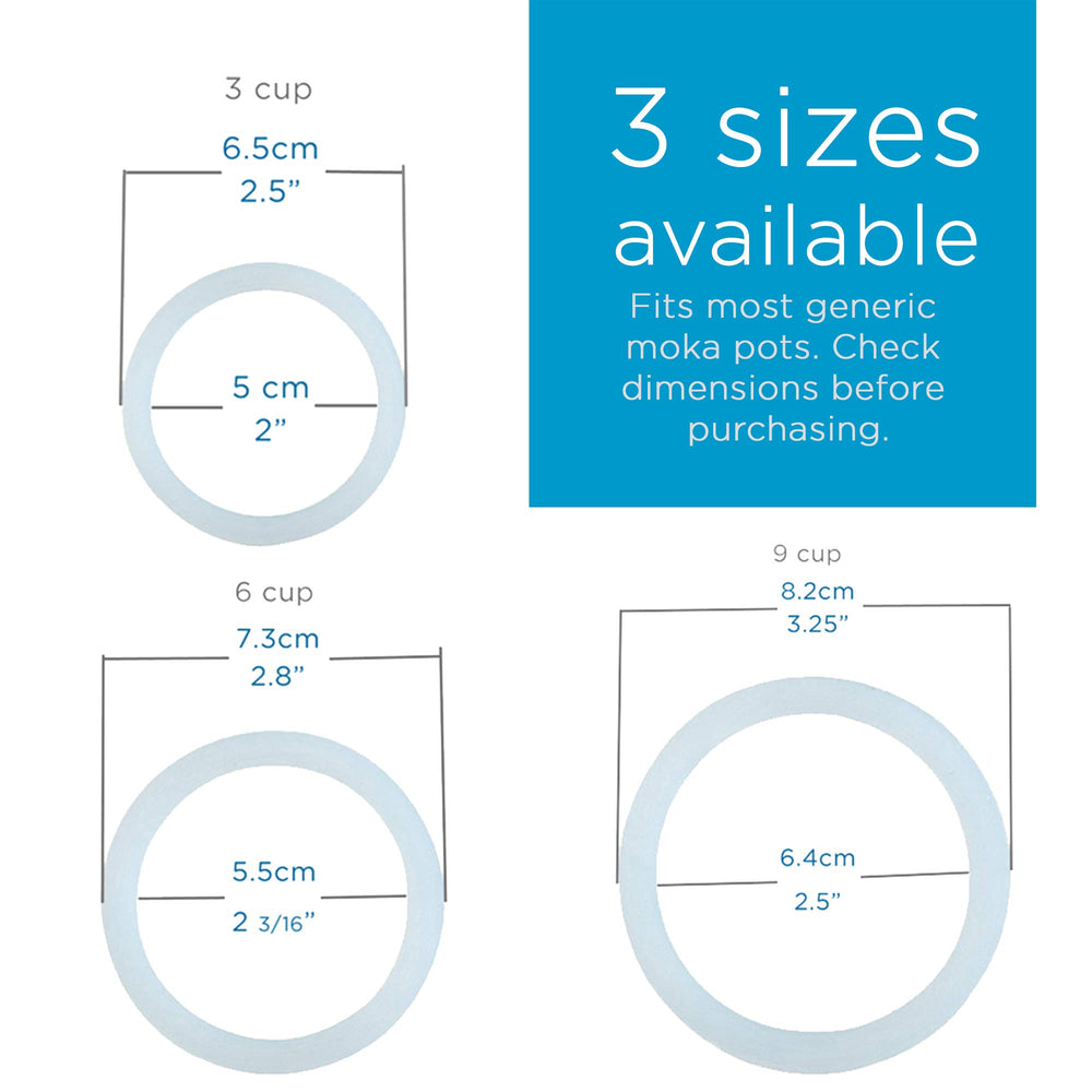 Milano Stovetop Espresso Maker Replacement - 6 Espresso Cup Size Silicone Gasket Seals (3 Seals) & 1 Replacement Filter Screen Kit for Moka Pots