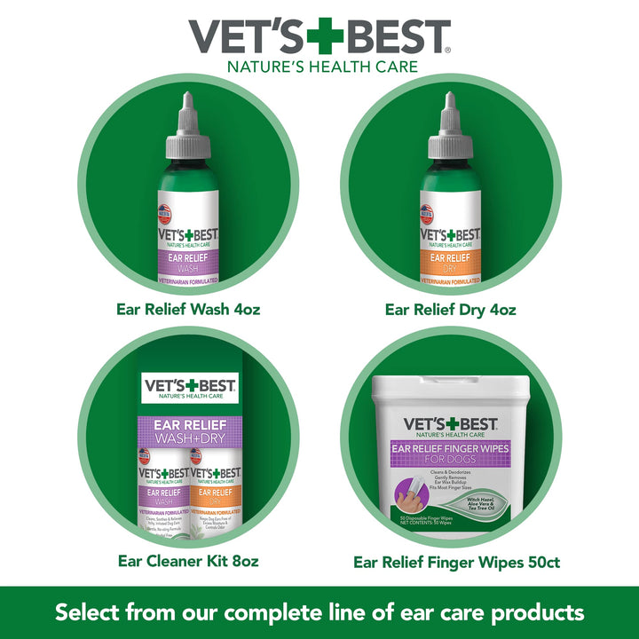 Vet&#39;s Best Dog Ear Relief Wash - Alcohol-Free No-Sting Formula - Controls Odors &amp; Itching - Cleans Wax &amp; Debris - 16 Ounces