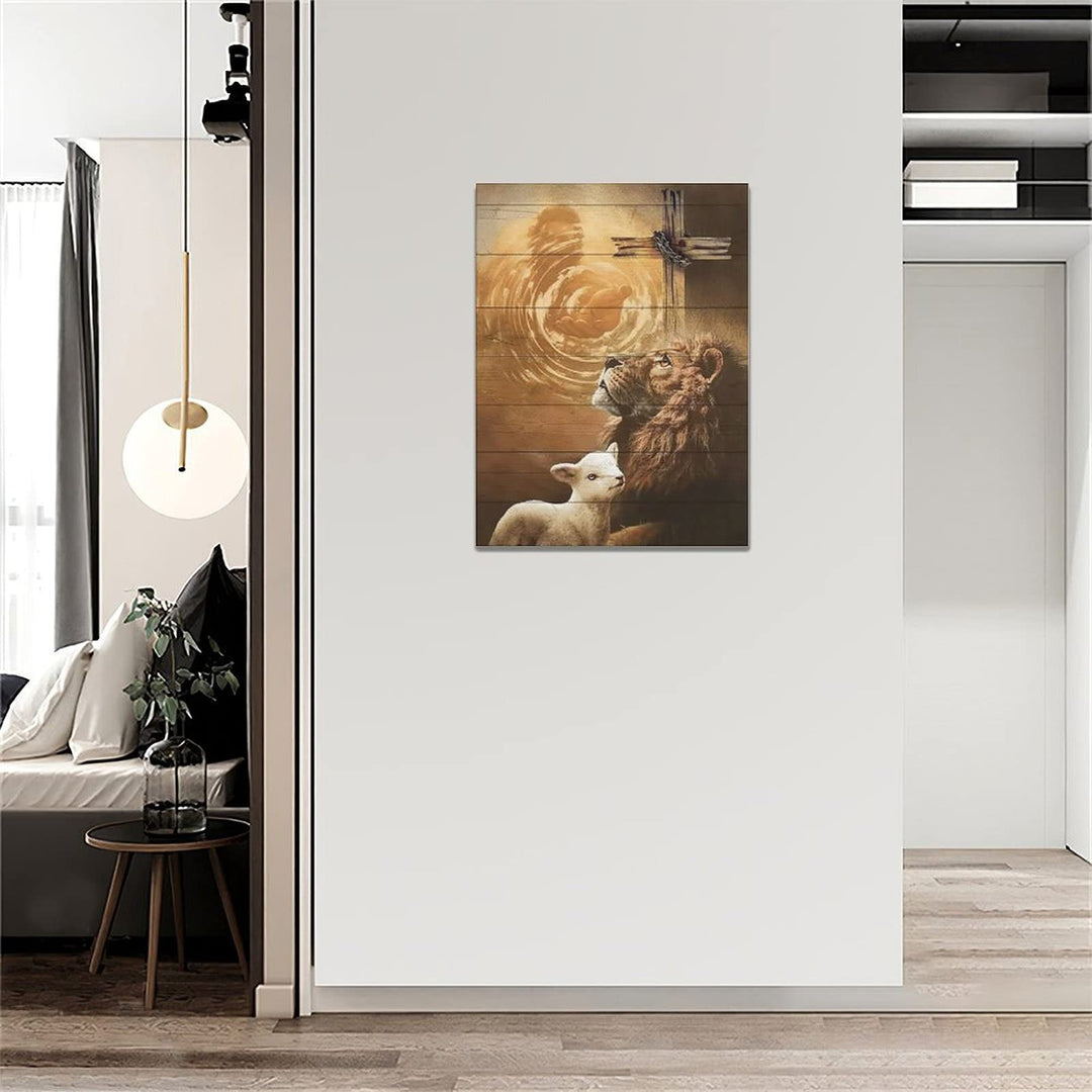 Jesus Lion And Lamb Canvas Wall Art Decor Gifts For Christian Lion Of Judah Religious Canvas Painting for Wall Easter Prints God Artwork Poster Framed Home Wall Decor for Church Living room Bedroom