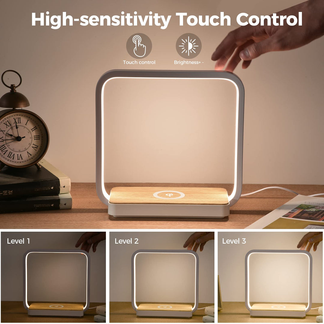 Bedside Lamp Qi Charger LED Desk Lamp with Touch Control 3 Light Hues,Table Lamp Eye-Caring Reading Light for Kids, Adults, Home, Dorm and Office,Wireless Charge for All Qi Devices