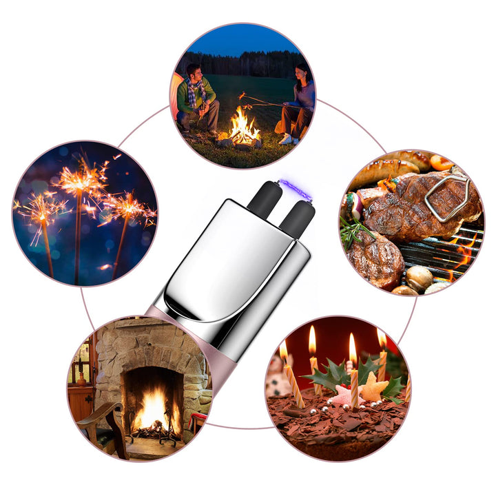 REIDEA Lighter 2 Pack Electronic Candle Lighter Arc Windproof Flameless USB Rechargeable Lighter with Safe Button for Home Kitchen (Champagne and Rose Gold)