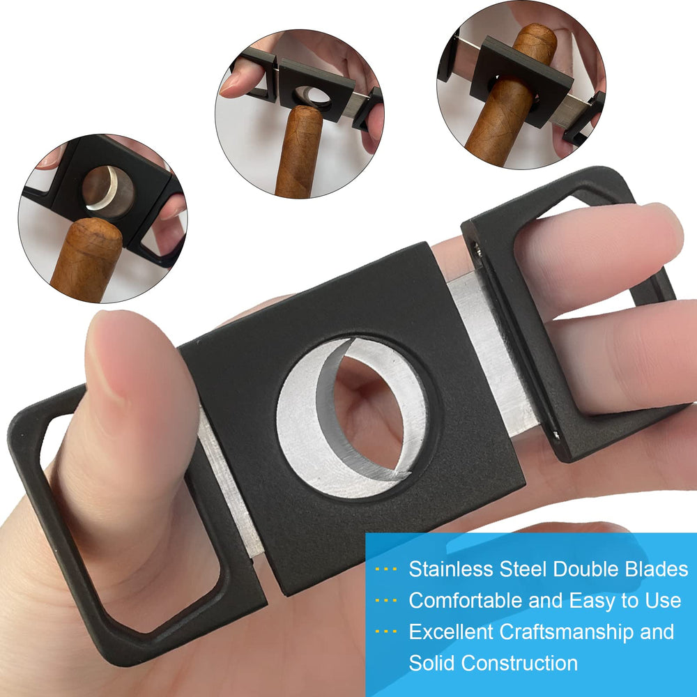 Black Sandblasted Cigar Cutter with Double Blades, LAFU