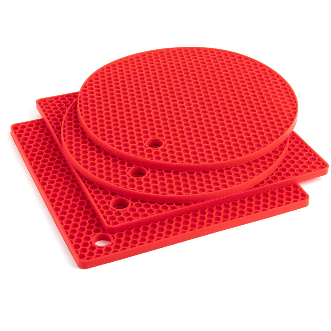 Joyhalo Trivets for Hot Dishes - Hot Pads for Kitchen, Silicone Pot Holders for Hot Pots and Pans, Silicone Mats for Kitchen Countertops, Table, Flexible Easy to Wash and Dry, Red