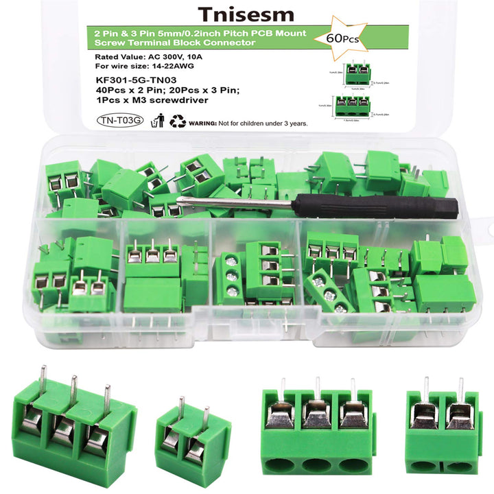 /60pcs 2 Pin &amp; 3 Pin 5mm/0.2inch Pitch PCB Mount Screw Terminal Block Connector (Can be spliced) TN-T03G