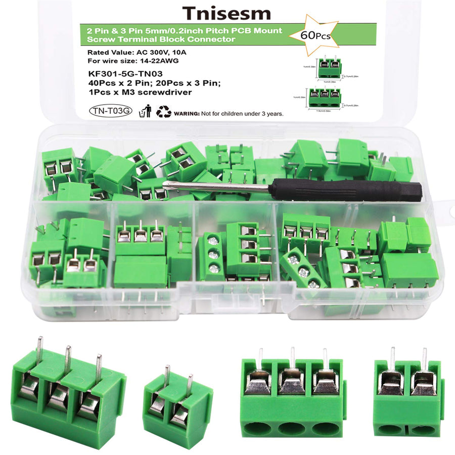 /60pcs 2 Pin & 3 Pin 5mm/0.2inch Pitch PCB Mount Screw Terminal Block Connector (Can be spliced) TN-T03G