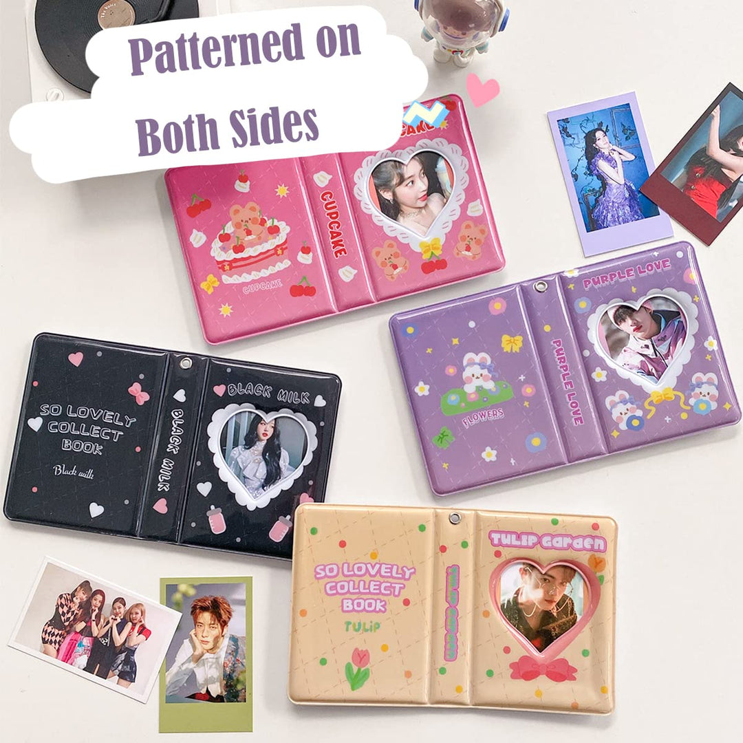 3 Inch Kpop Photocard Holder Book, Mini Photocard Binder with 40 Pockets, Cute Photo Album with Love Heart Hollow, Photocard Id Holder (XCSN-Black)