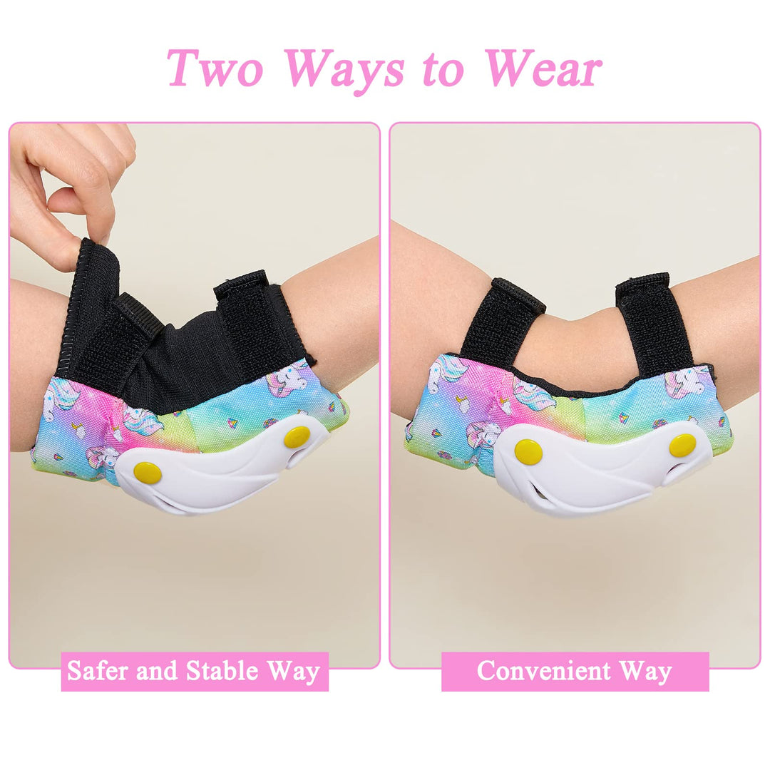 Knee Pads for Kids Unicorn Knee Elbow Pads Wrist Guards with Drawstring Bag Adjustable Protective Gear Set for Girls Boys Inline Skating Bike Cycling Skateboard Scooter, 3-8 Years, Rainbow