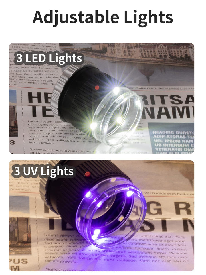 30X Jewelers Loupe, Adjustable Focal Length Magnifier with 3 LED Light for Gems, Jewelry, Coins, Stamps, etc (Black)