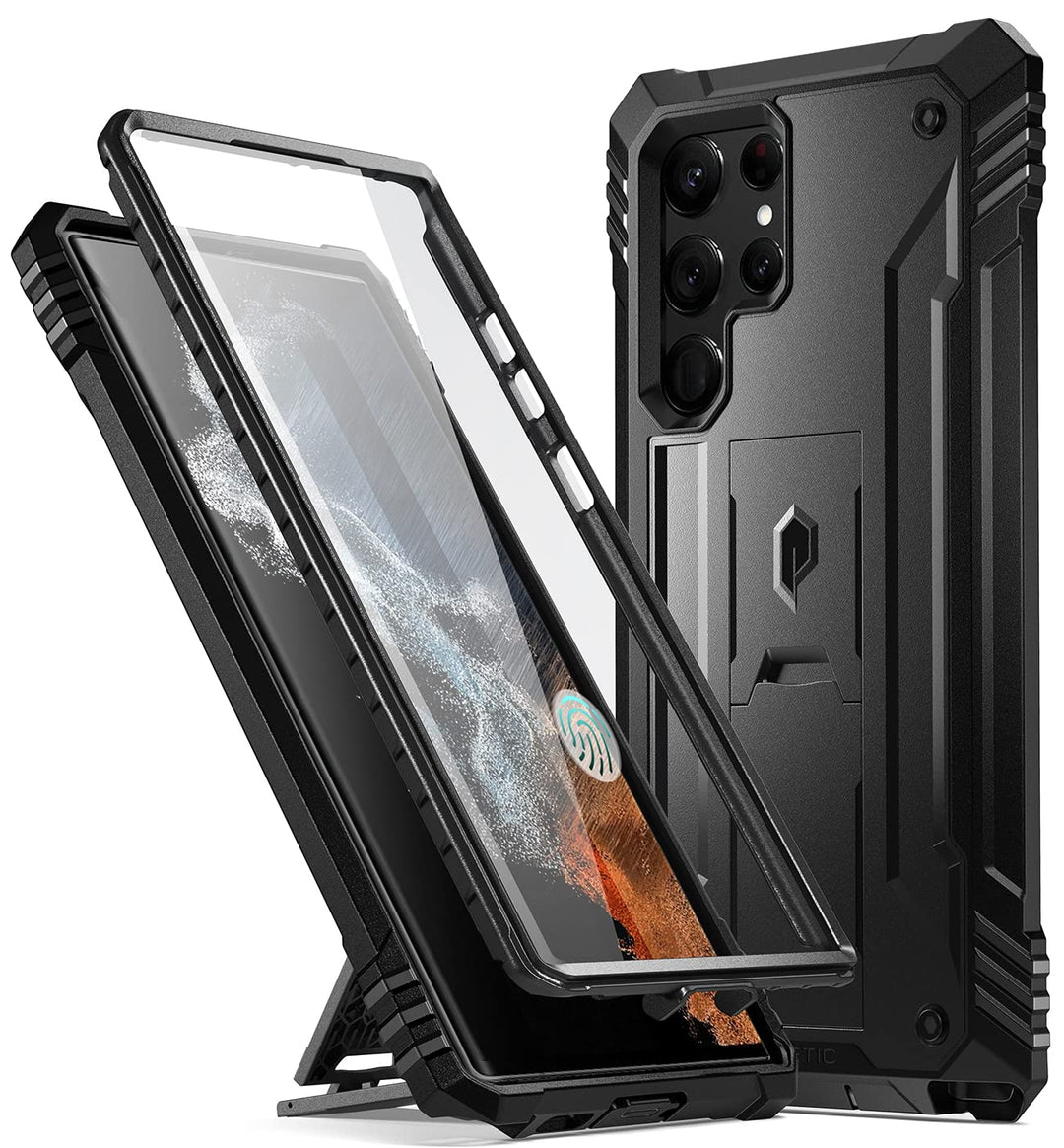 Revolution Case Compatible with Galaxy S22 Ultra 5G 6.8 inch, Full Body Rugged Shockproof Protective Cover Case with Kickstand, Built-in Screen Protector Work with Fingerprint ID, Black