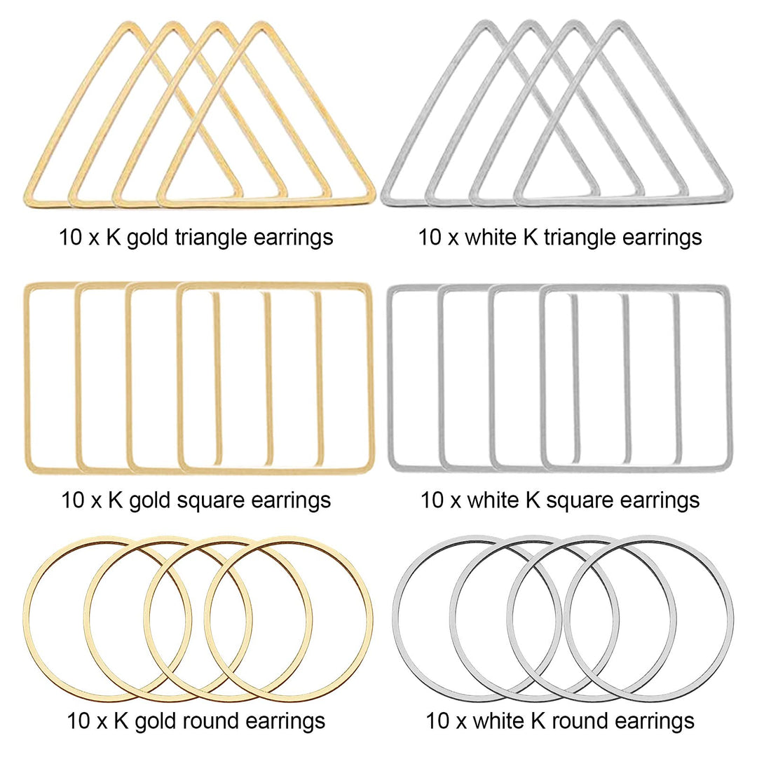 60pcs Earrings Beading Hoop Earring Finding Geometric Pendant Connector Round Hoop Earring for Jewelry Making DIY Crafts Art Creation Women Gift(Triangle &amp; Square &amp; Circle)