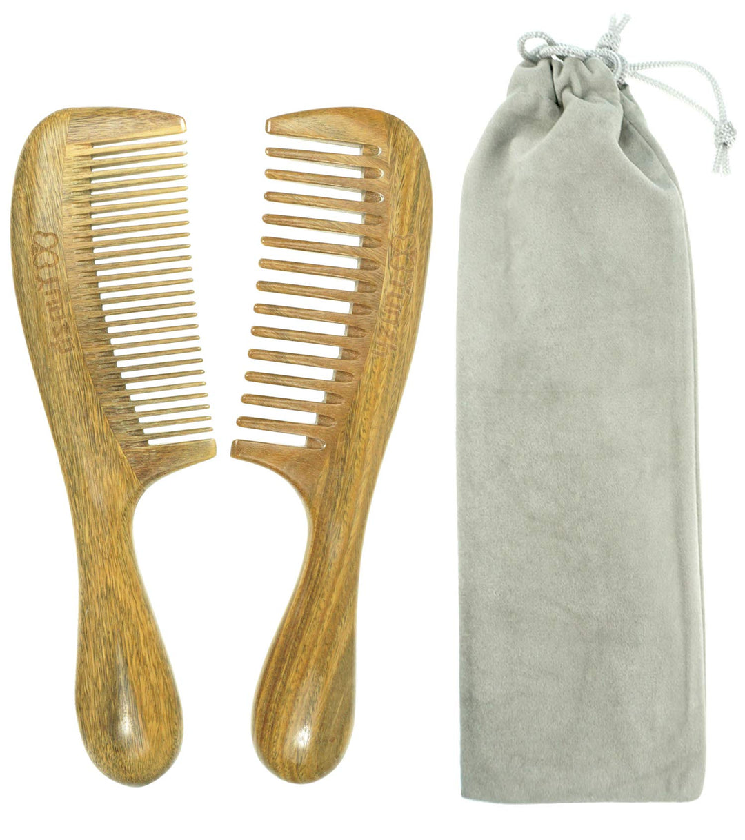 YunZh Fine Tooth Comb for Curly Hair,Natural Green Sandalwood Wooden Comb for Women Men