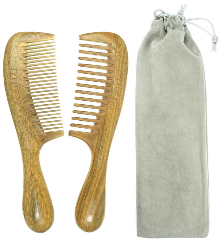 YunZh Fine Tooth Comb for Curly Hair,Natural Green Sandalwood Wooden Comb for Women Men