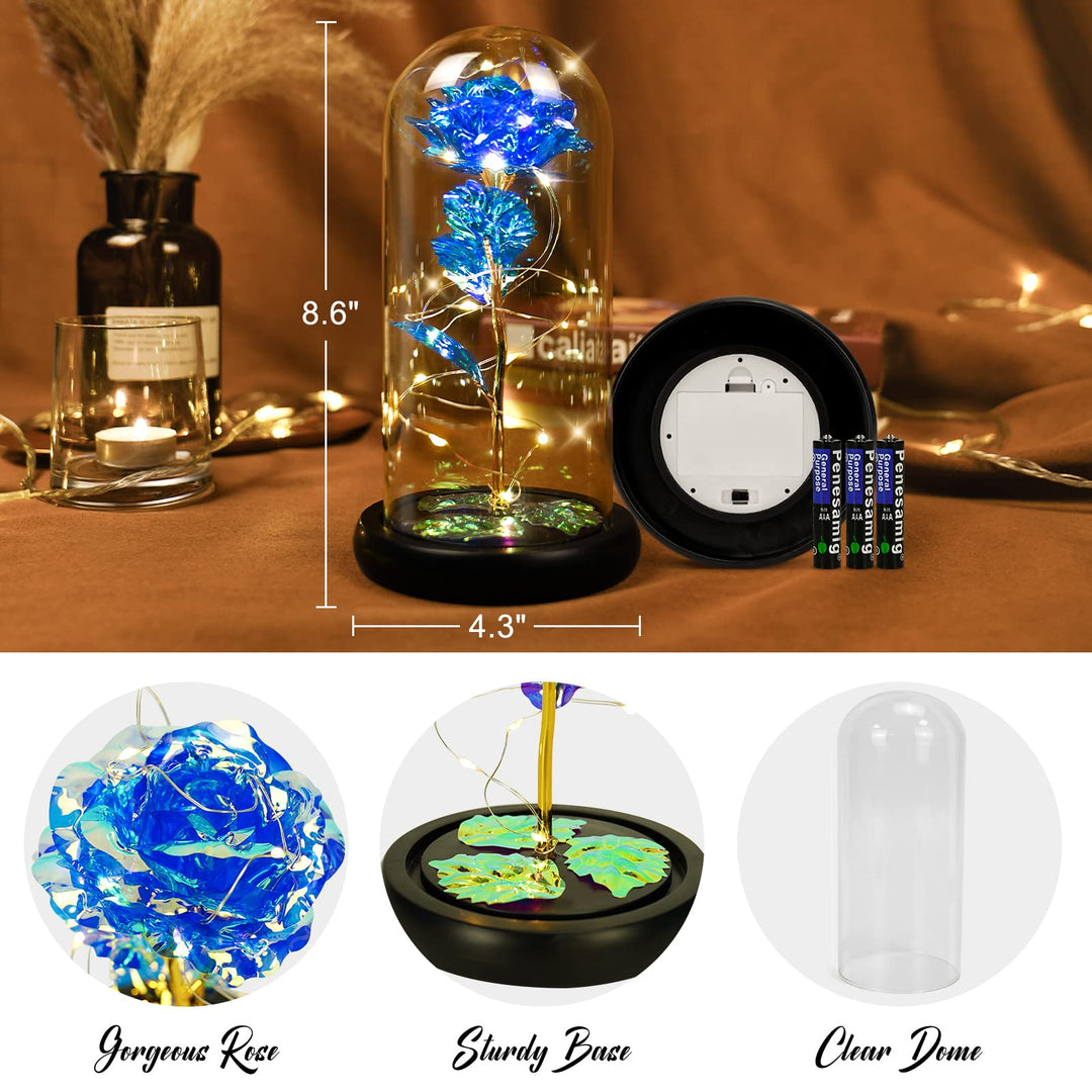 Christmas Galaxy Rose Gifts for Her, Glass Flower Gifts for Women, Mom &amp; Friends, Enchanted Rose in Glass Dome, Preserved Flowers with LED Lights for Xmas, Birthday, Anniversary, Valentines