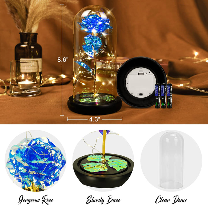 Christmas Galaxy Rose Gifts for Her, Glass Flower Gifts for Women, Mom &amp; Friends, Enchanted Rose in Glass Dome, Preserved Flowers with LED Lights for Xmas, Birthday, Anniversary, Valentines