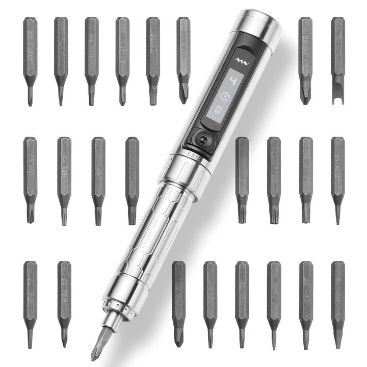 MINIWARE ES15 Mini Electric Screwdriver, Cordless Precision Screwdriver Set with Rechargeable Battery, 24 Magnetic Bits &amp; OLED Display, Perfect for PC Building and Electronics Repair