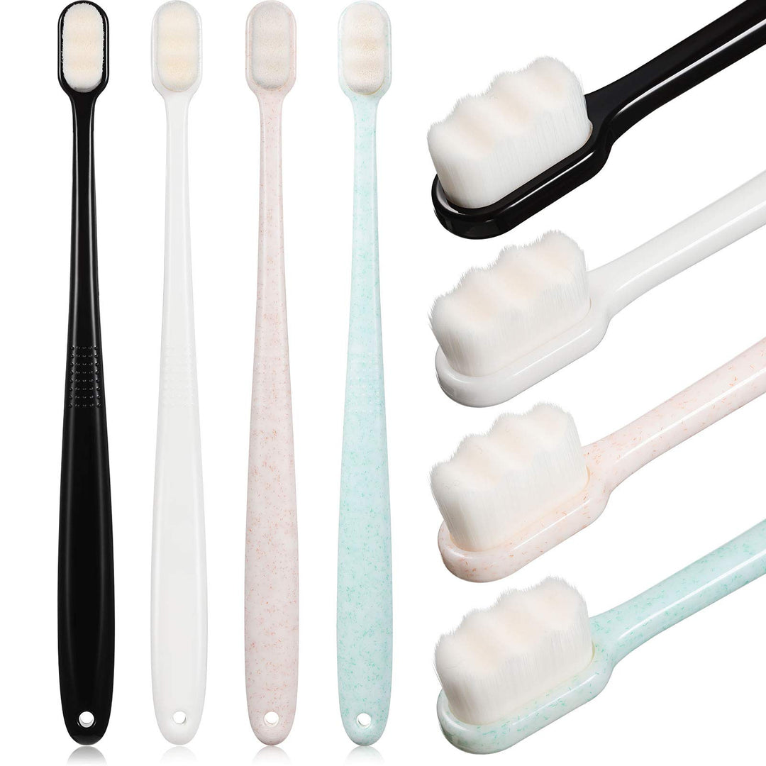 4 Pieces Soft Micro-Nano Manual Toothbrush Extra Soft Bristles Toothbrush with 20,000 Bristles for Fragile Gums Adult Kid Children (Black, White, Green, Beige)