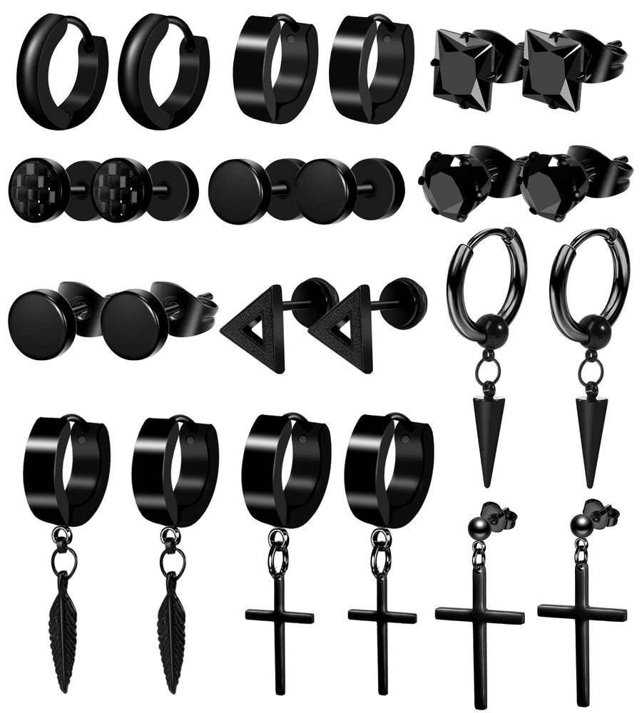 ONESING 12 Pairs Earrings for Men Black Stud Earrings M