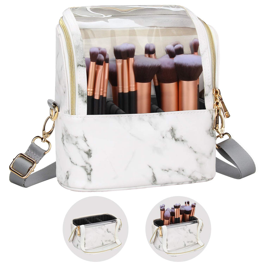 Makeup Brush Case Makeup Brush Holder Travel Professional Cosmetic Bag Artist Storage Bag Stand-up Foldable Makeup Cup(Marble, Small)