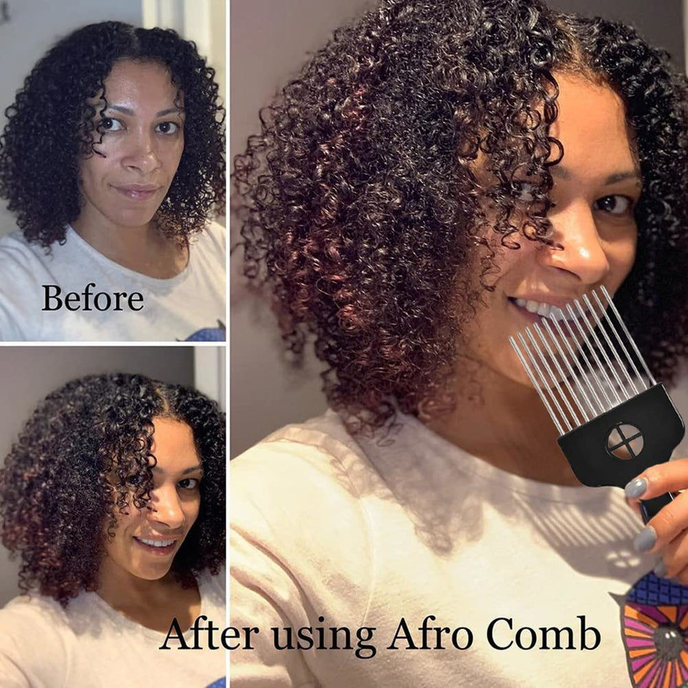 2 Pack Metal Hair Pick for Afro Hair, Hair Pick Afro Comb for Curly Hair, Afro Picks for Women/Men Hair Styling Hairdressing Tool (Black)