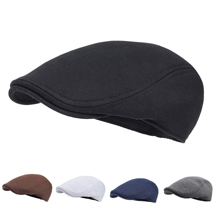 Men Cotton Newsboy Cap Soft Fit Cabbie Hat (Black)