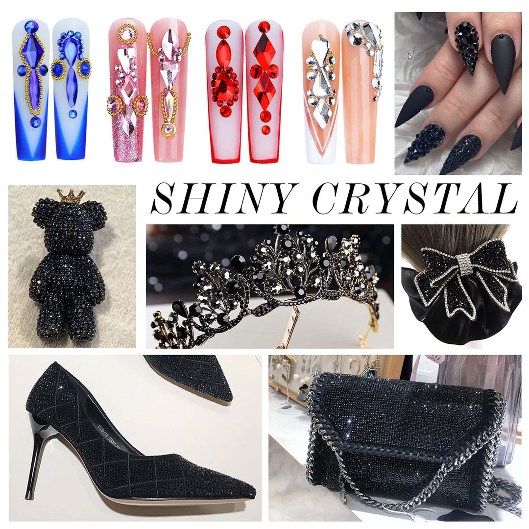 Crystal Rhinestones - Flatback Colored Jewels for Crafting, Nail Art, Clothes, Shoes, Bags, DIY Decoration, Round Gemstones for Fabric, Acrylic, Plastic, Decor - Black Rhinestones SS8 1440Pcs