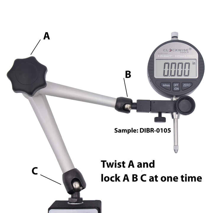 Digital Indicator with Magnetic Base Holder Stand, DIBR-0105 0-1 Inch/25.4mm, Inch/Metric Conversion, Auto Off