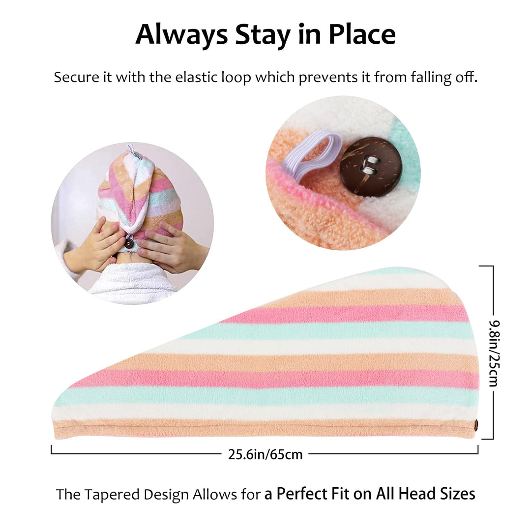 Microfiber Hair Turban,Hair Towel Wrap Turban, Unique Design, Rainbow (2 -Pack)