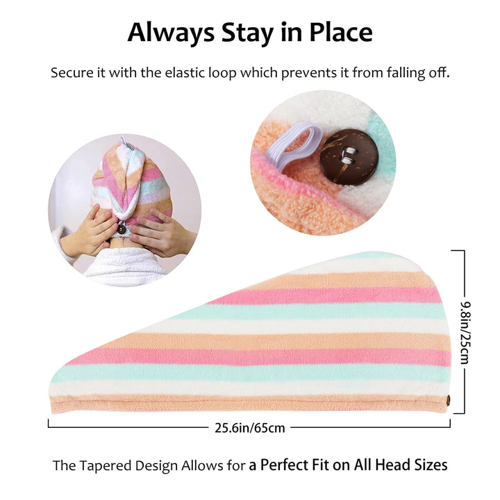 Microfiber Hair Turban,Hair Towel Wrap Turban, Unique Design, Rainbow (2 -Pack)