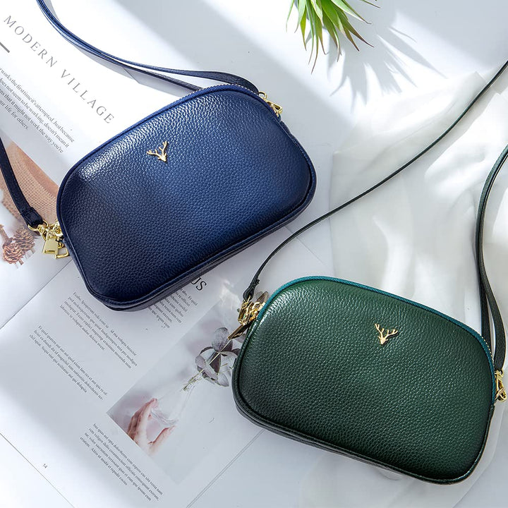 Triple Zip Small Crossbody Bags Genuine Leather Shoulde