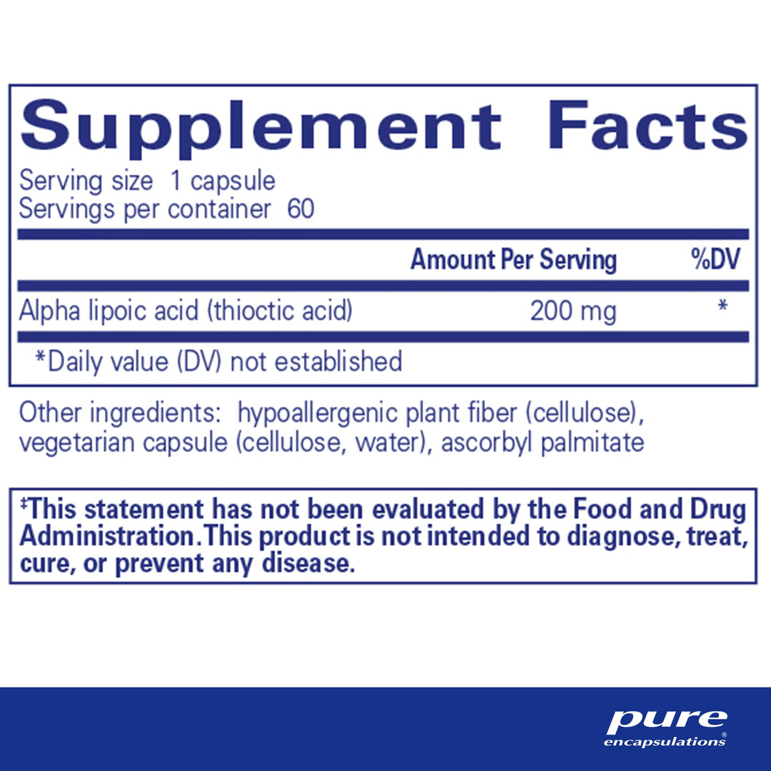 Pure Encapsulations Alpha Lipoic Acid 200 mg - 200mg ALA - Liver & Antioxidant Support* - for Nerve Health & Carb Metabolism - Vegan & Non-GMO Supplement - 60 Capsules