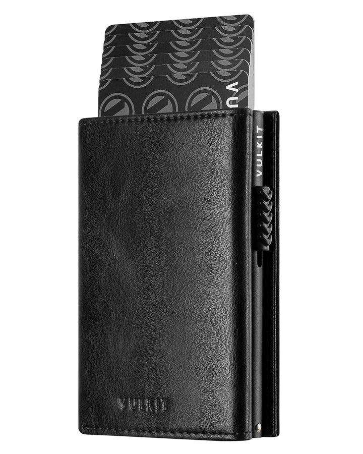 Card Holder Wallet with Coin Pocket Magnetic Closure Pop Up Cards With ID Window Leather Wallet for Cash &amp; Credit Cards, Black