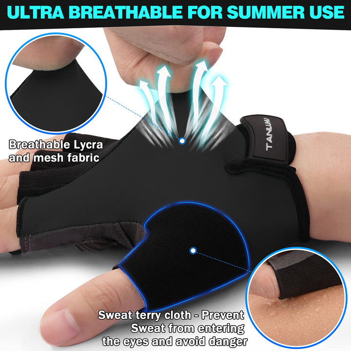 5MM Thicken SBR Shock Pads Bike Gloves Cycling Gloves Half Finger Biking Glove Moutain Bike Gloves Anti-Slip Shock-Absorbing Padded Breathable Road Bike Glove Bicycle Gloves for Men/Women