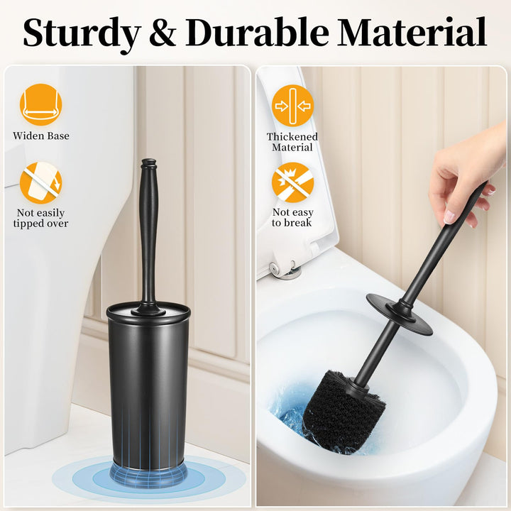 Toilet Bowl Brush Holder Set: Bathroom Deep Cleaning Toilet Scrubber Rim Cleaner with Caddy for Restroom Rv - Hidden Modern Elegant Toilet Clean Decorative Accessories - Black
