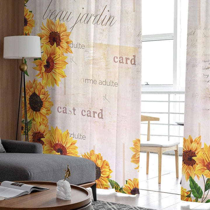 Sunflower Sheer Curtains 63 Inch Length 2 Panels Set, Yellow Floral Rustic Paper Farmhouse Curtains Semi Transparent Voile Rod Pocket Curtains for Living Dining Room Bedroom Drapes Decorations