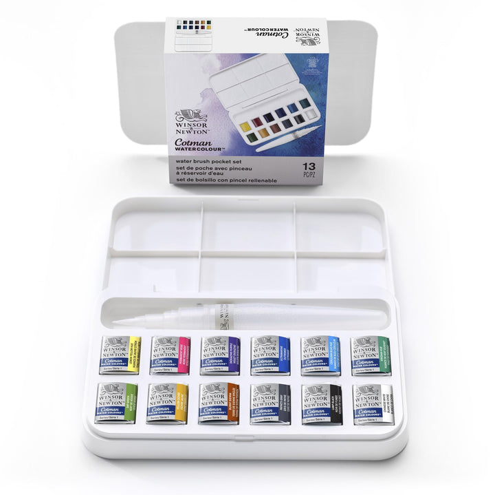 Winsor &amp; Newton Cotman Watercolor Paint Set, 12 Half Pan w/ Water Brush Pen and Mixing Palette