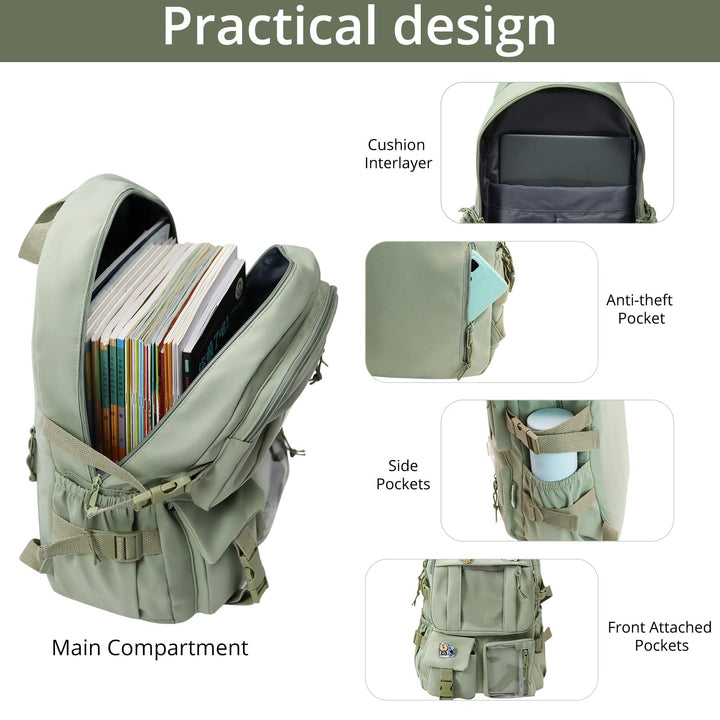 Kawaii Backpack Lovely Pastel Rucksack for Teen Girls Aesthetic Student Bookbags with Kawaii Pin and Cute Accessories (Blue-C-1)