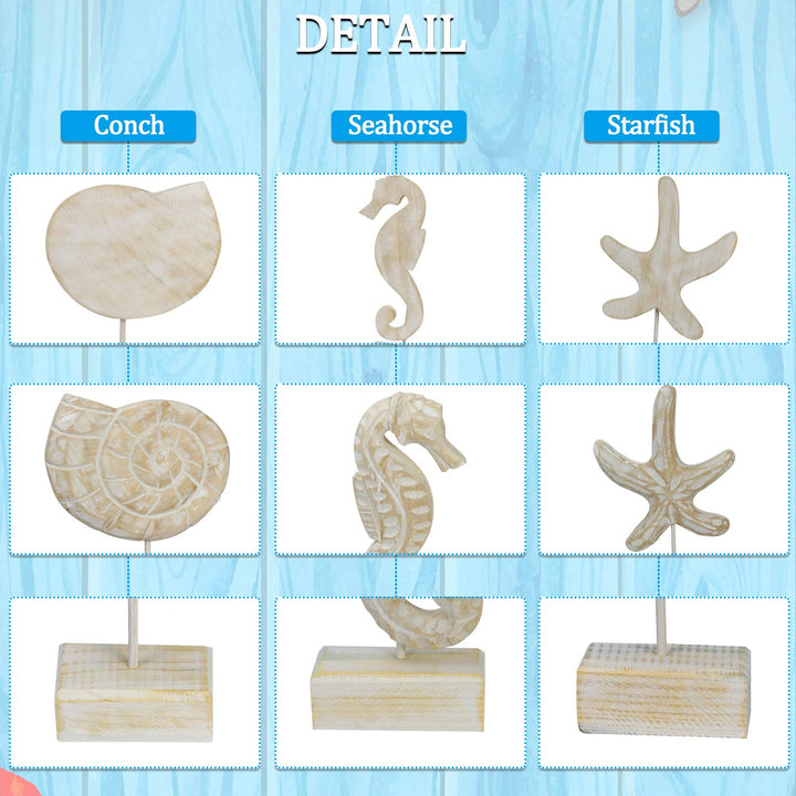 Exttlliy 3pcs Wood Handmade Beach Nautical Style Figuri