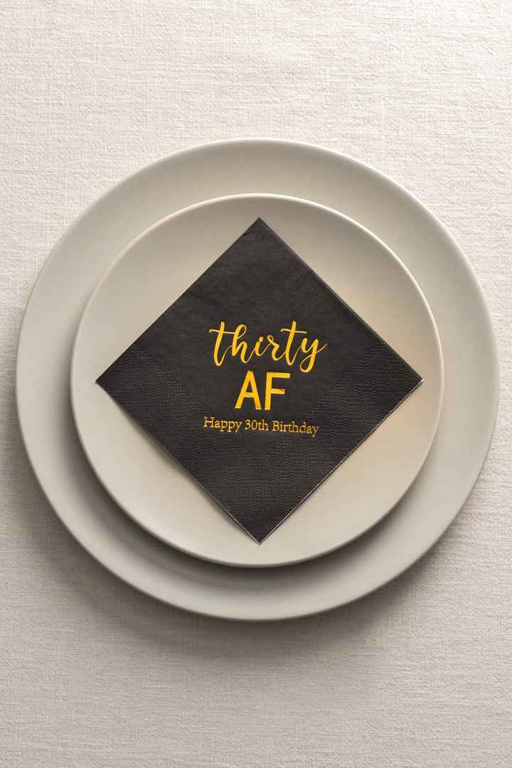 Crisky 30th Birthday Napkins Black Gold Thirty AF 30th 