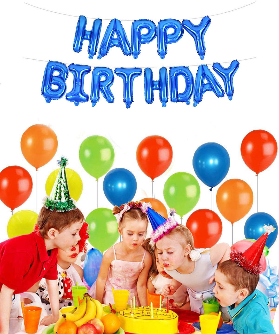 Blue Happy Birthday Banner Balloons, 16 Inch Mylar Foil