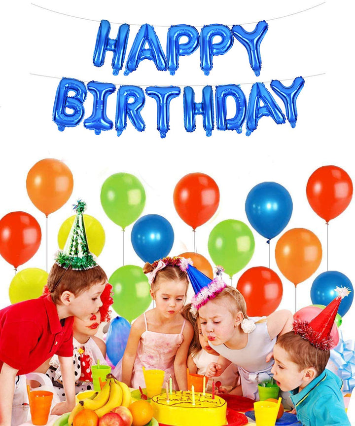 Blue Happy Birthday Banner Balloons, 16 Inch Mylar Foil