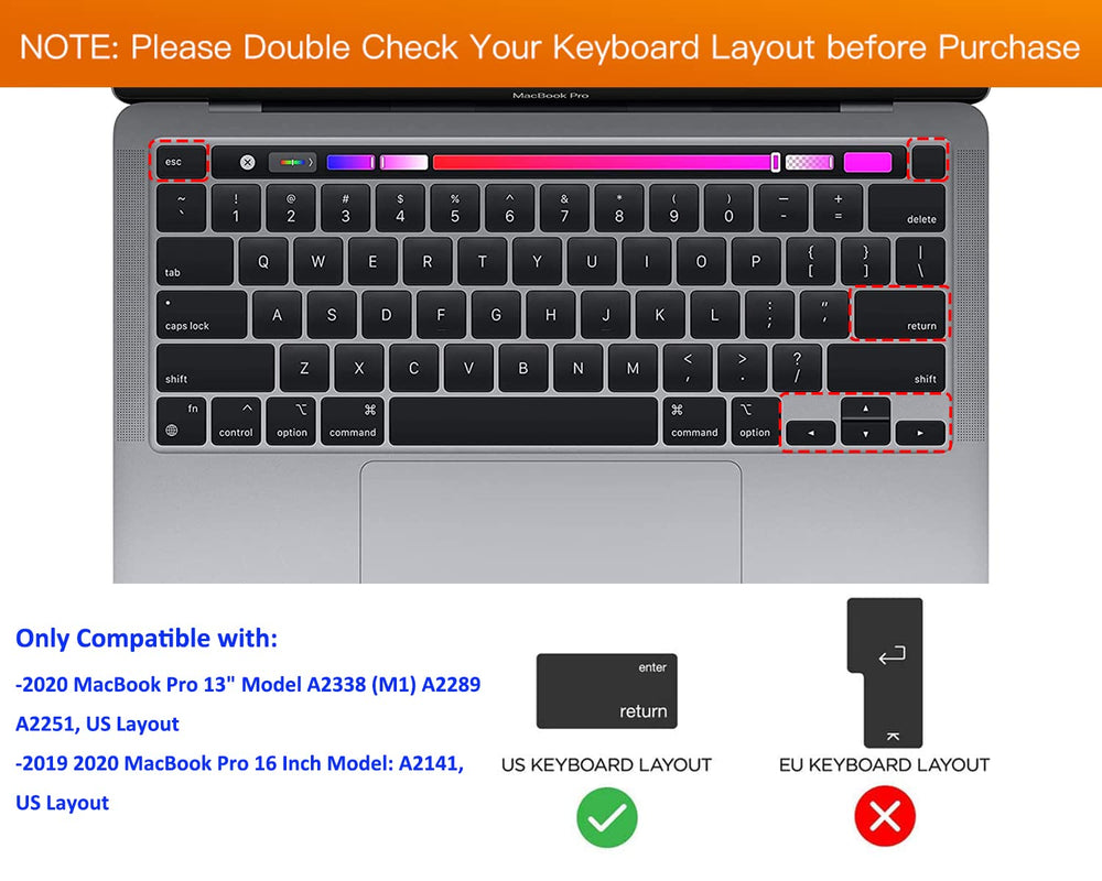 MacBook Pro 13 Shortcuts Keyboard Cover Skin for 2024 MacBook Pro 13 inch M2 A2338 2023 2022 2021 2020 M1 A2338 A2289 A2251 & MacBook Pro 16 A2141 Touch Bar MAC OS Shortcut Keyboard Protector Skin
