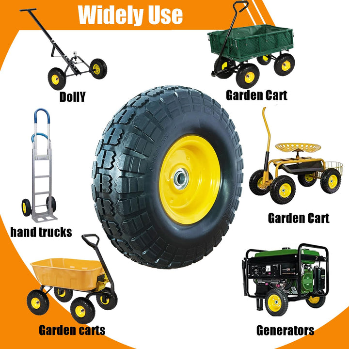 4.10/3.50-4 Tire and Wheel Flat Free,10 Solid Tire Wheel with 5/8 Bearings,2.1Offset Hub,for Garden Carts/Dolly/Trolley/Dump Cart/Hand Truck/Wheelbarrow/Garden Wagon (2 Pack)