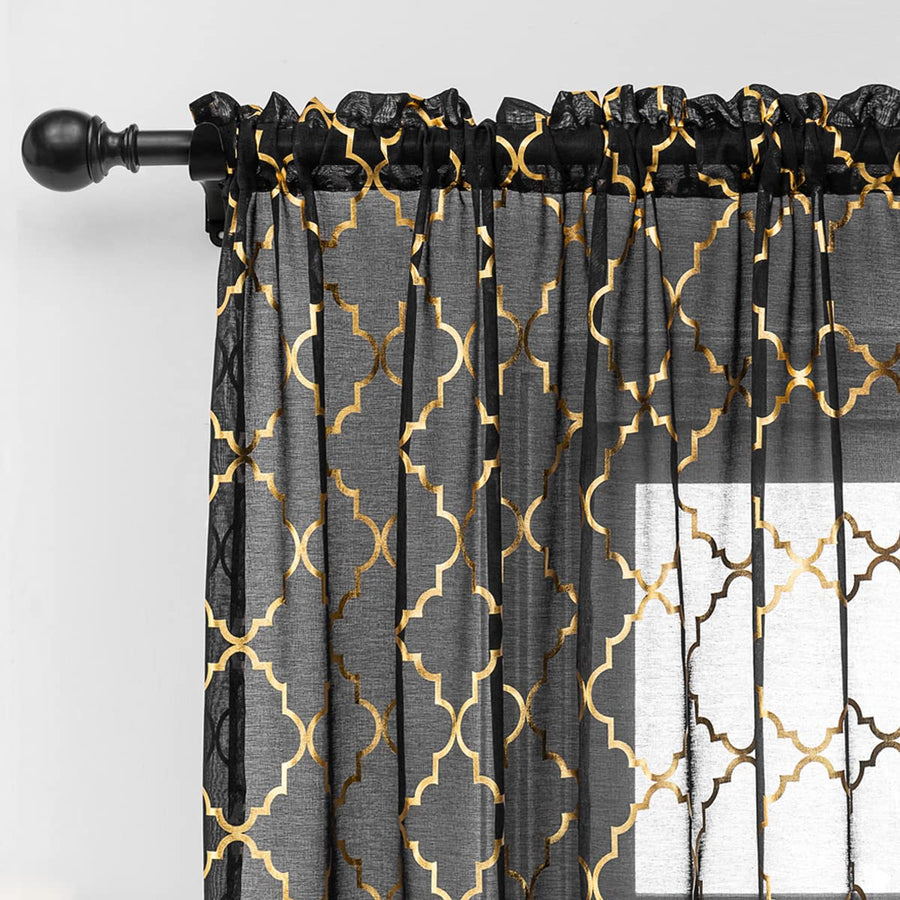Kotile Black Gold Curtains for Living Room - Metallic G