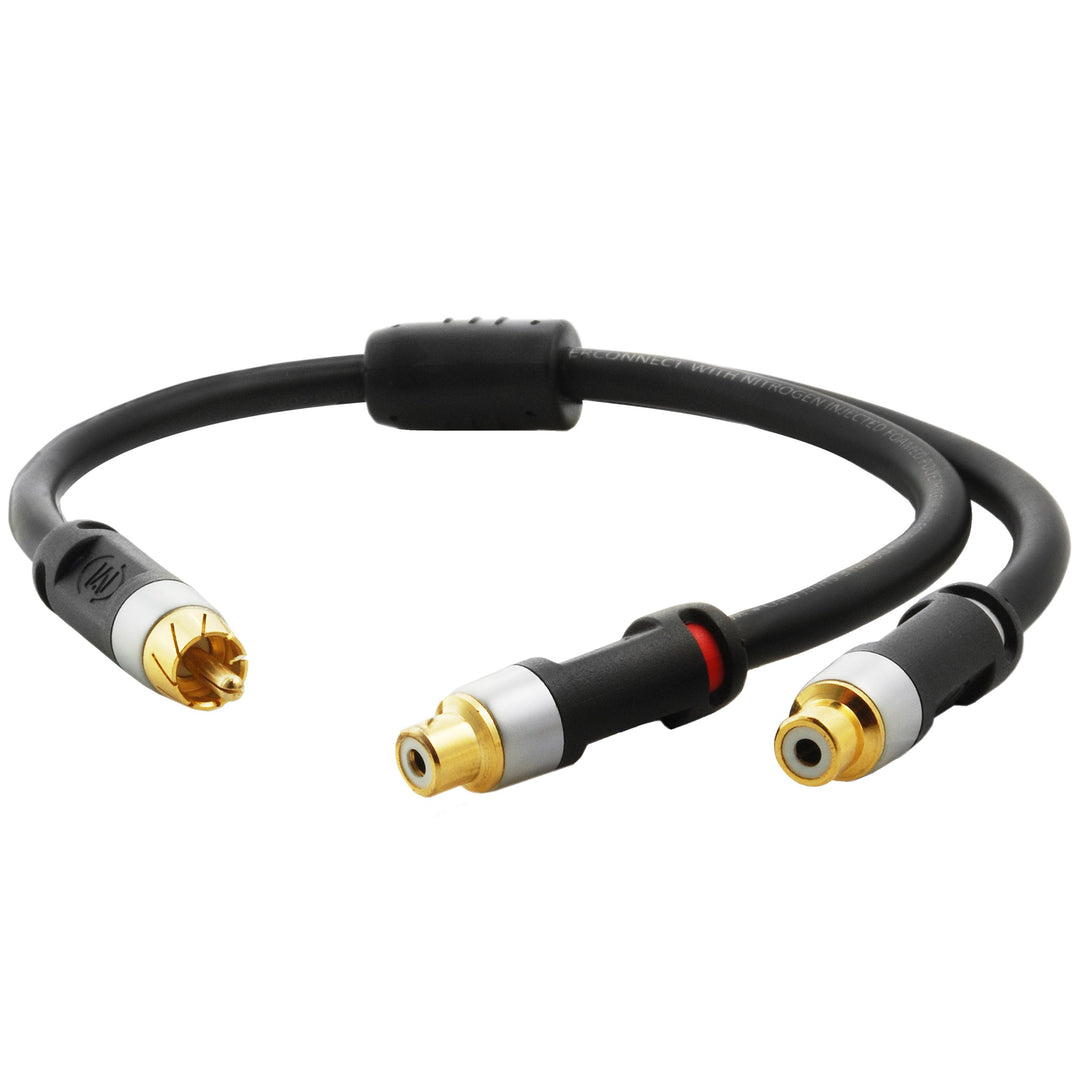 ™ Ultra Series RCA Y-Adapter (12 Inches) - 1-Male to 2-Female for Digital Audio or Subwoofer - Dual Shielded with RCA to RCA Gold-Plated Connectors - Black(Part# CYA-1M2F-P)