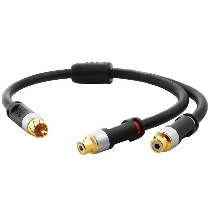 ™ Ultra Series RCA Y-Adapter (12 Inches) - 1-Male to 2-Female for Digital Audio or Subwoofer - Dual Shielded with RCA to RCA Gold-Plated Connectors - Black(Part# CYA-1M2F-P)