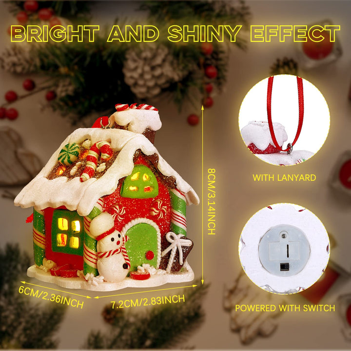 3 Pieces Gingerbread House Ornaments Glitter Christmas Lighted House Ornaments Gingerbread Decor Decorative Led Snowman Santa Claus House Xmas Tree Hanging Decoration for Holiday Housewarming Gift