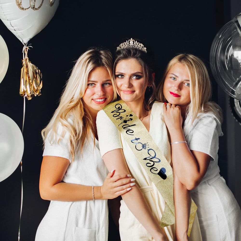 Bride To Be Set,Rhinestone Tiara & Bride To Be Sash,Gold Bachelorette Party Decorations,Bridal Shower Gift,Crowns for Women