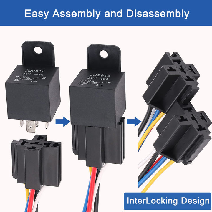 30/40Amp Automotive Relay with Socket Heavy Duty for Truck Car Van Motorcycle Boat Relay 1-Pack 5-Pin 24V DC
